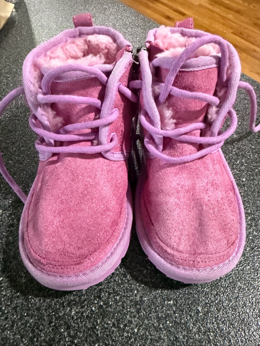 UGG Pink Suede Shearling-Lined Kids Boots